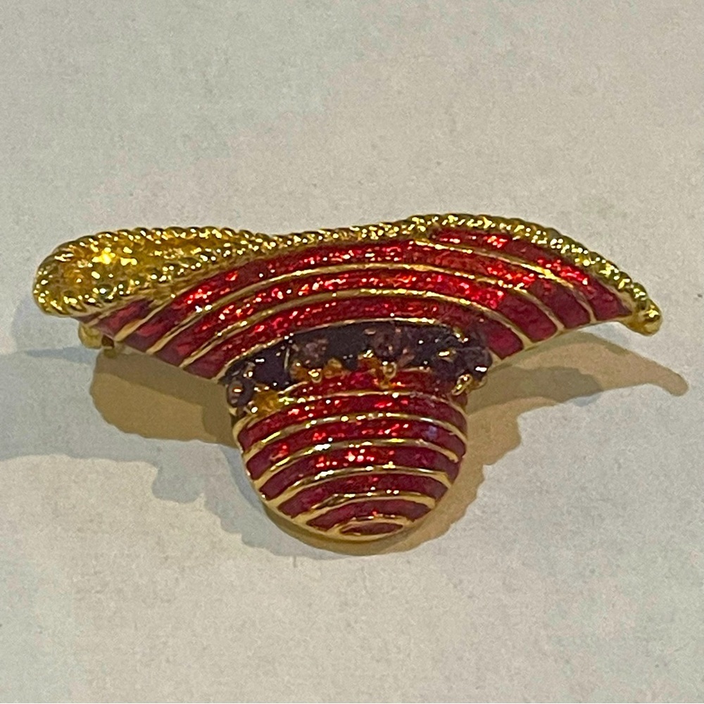 Vintage Red Hat Society Rhinestone Enamel Brooch - Picture 2 of 6
